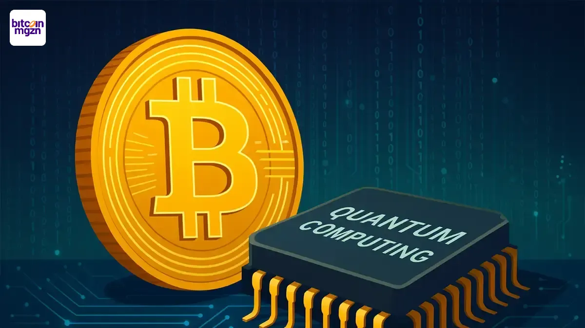 Visualisatie van kwantumtechnologie als dreiging voor Bitcoin-beveiliging