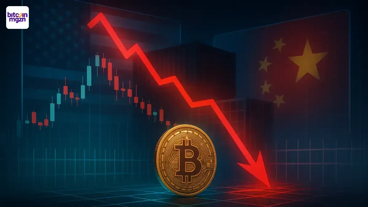 Trump-tarieven crypto met dalende grafiek, liquidaties en verslechterd sentiment