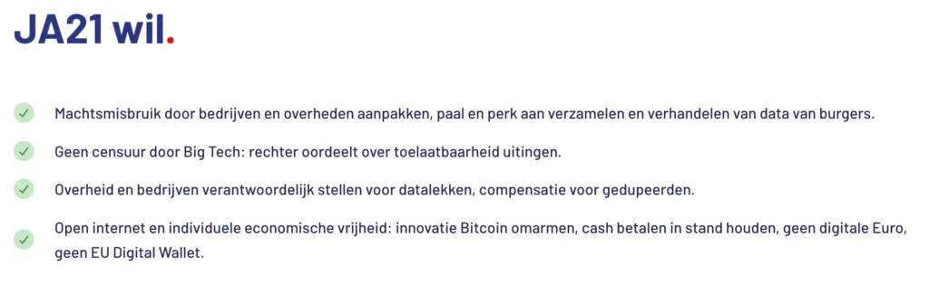 Ja21 bitcoin standpunt