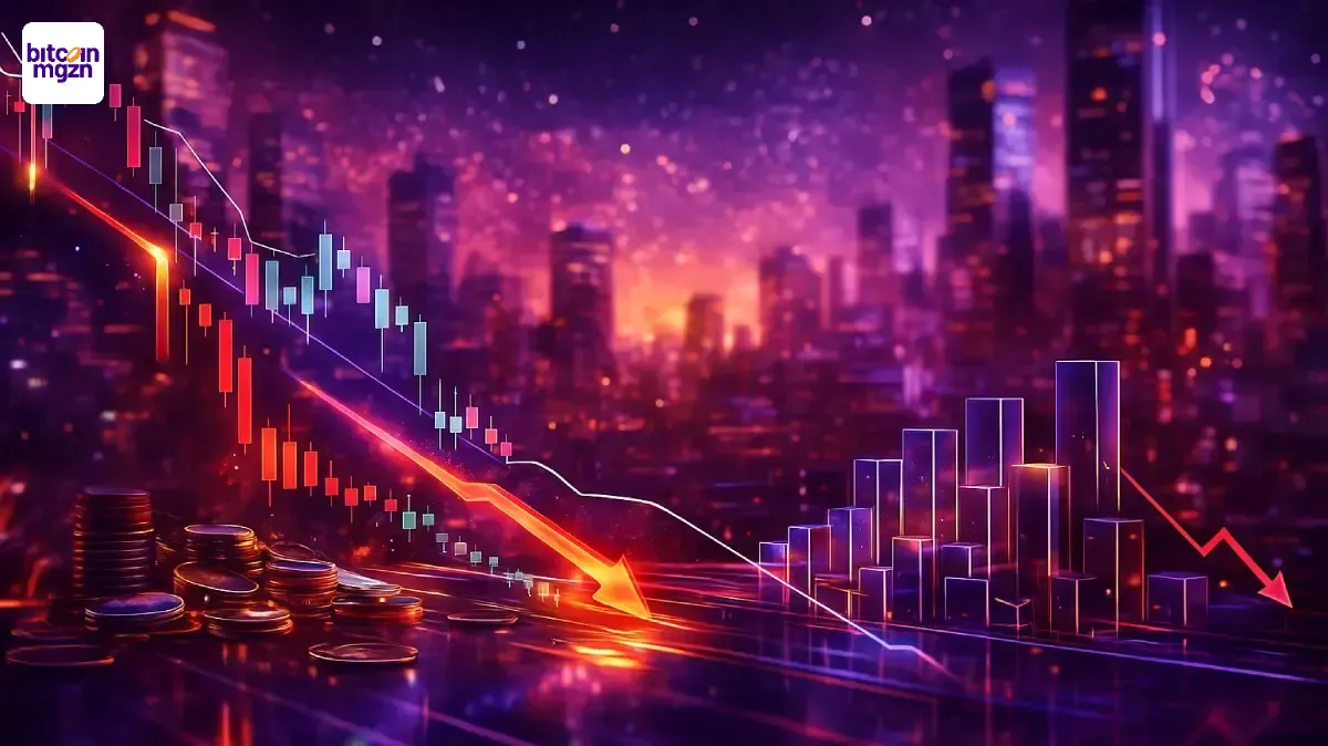 Futuristische dalende marktgrafiek toont Bitcoin marktverlies met sterke volatiliteit