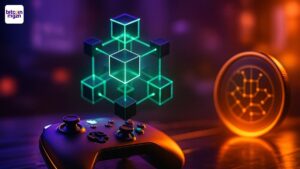 Futuristische visuele weergave van blockchain gaming dat herstel toont na een zware correctiefase