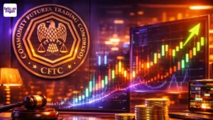 Visuele weergave van CFTC toezicht op crypto markten met financiële grafieken en reguleringssymboliek