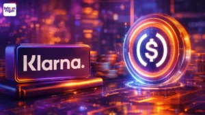 Visuele weergave van Klarna die crypto en stablecoins inzet voor institutionele financiering via blockchaintechnologie.