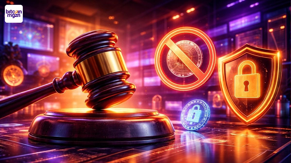 Futuristische illustratie van SEC-toezicht op crypto-promoties door influencers zonder licentie