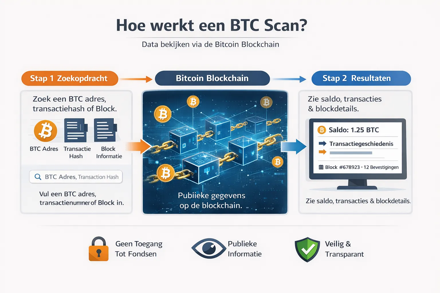 Hoe werkt een BTC scan op de Bitcoin blockchain