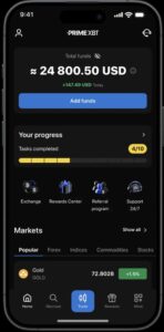 PrimeXBT mobiel interface