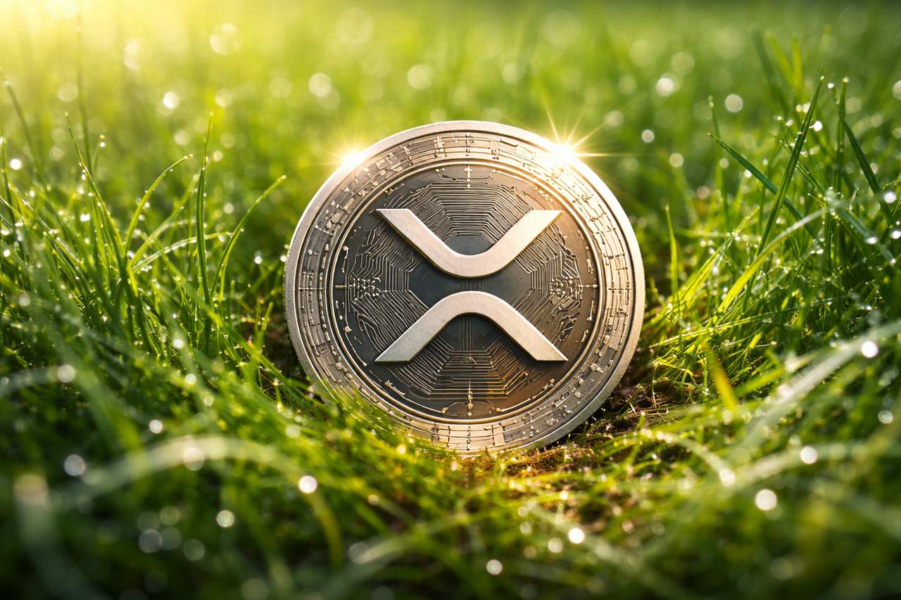 XRP cryptomunt in het gras