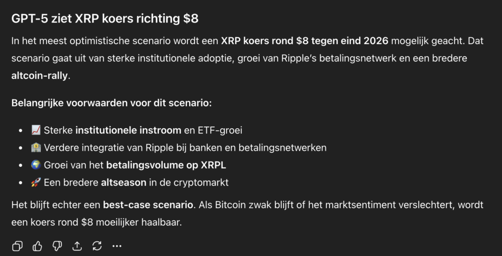 ChatGPT XRP koers doel. Bron: ChatGPT