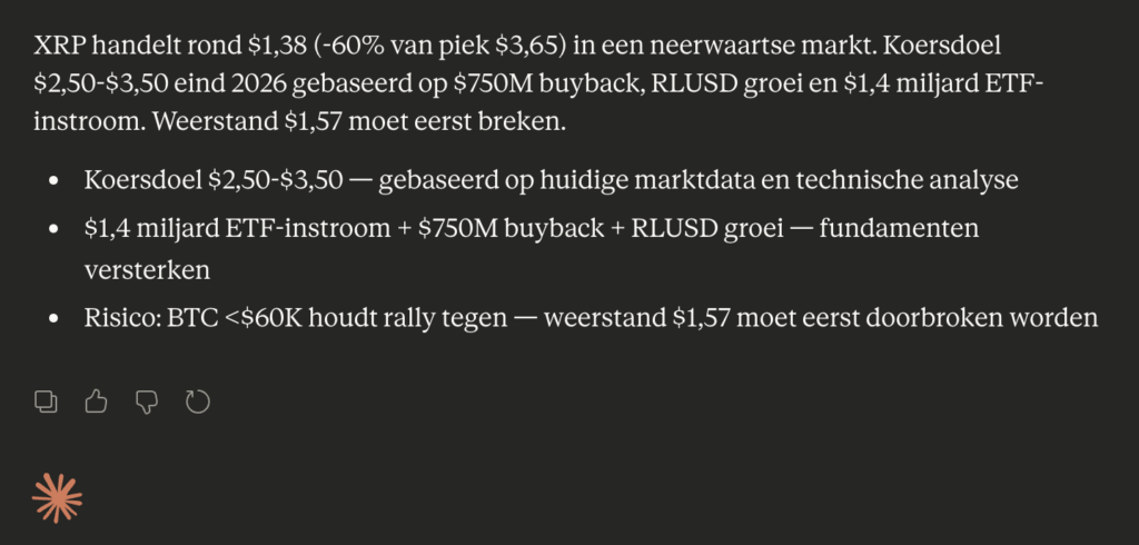 Claude XRP koers doel. Bron: Claude