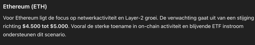 Ethereum koers verwachting volgens ChatGPT. Bron ChatGPT.