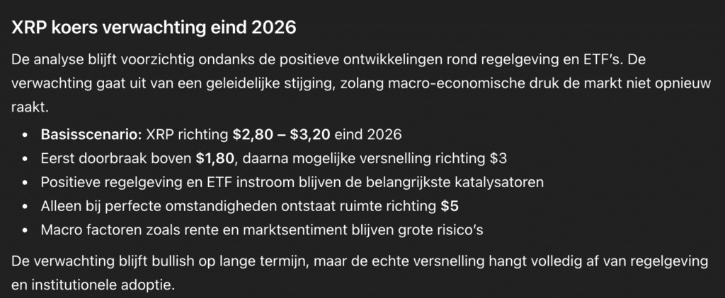 ChatGPT-5.5 XRP koers verwachting 2026. Bron: ChatGPT.