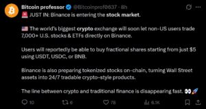 Binance zet in op aandelen markt na crypto crash