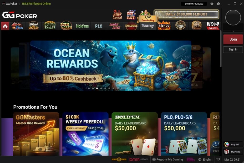 GGPoker - online poker Nederland toernooien - pokerlobby met cashgames en toernooien