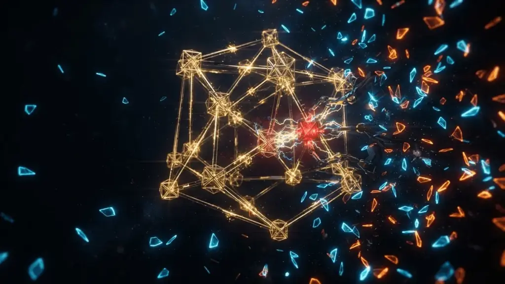 Digital vault with blockchain nodes showing governance attack vulnerability