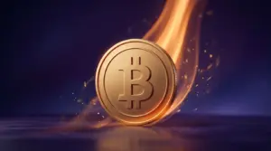 Gouden bitcoin onder een krachtige lichtstroom die terugkerende ETF-instroom symboliseert