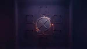 Matte XRP-token in een digitale kluis met vijf walletcompartimenten na de Bitget-hack